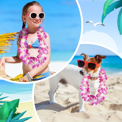 Sherr 48 Pcs LED Hawaiian Leis Light up Flower Leis Necklace with LED Lights Luau Flowers Necklaces for Masquerade Beach Wedding Tropical Themed Party Supplies(Purple)