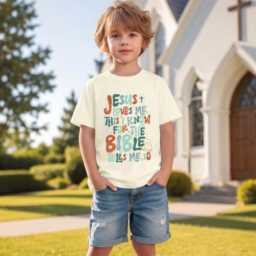 Image of Christian Shirts for Boys Kids Jesus Loves You Bible Verse God T Shirts Religious Faith Cute Graphic Tees Casual Tops