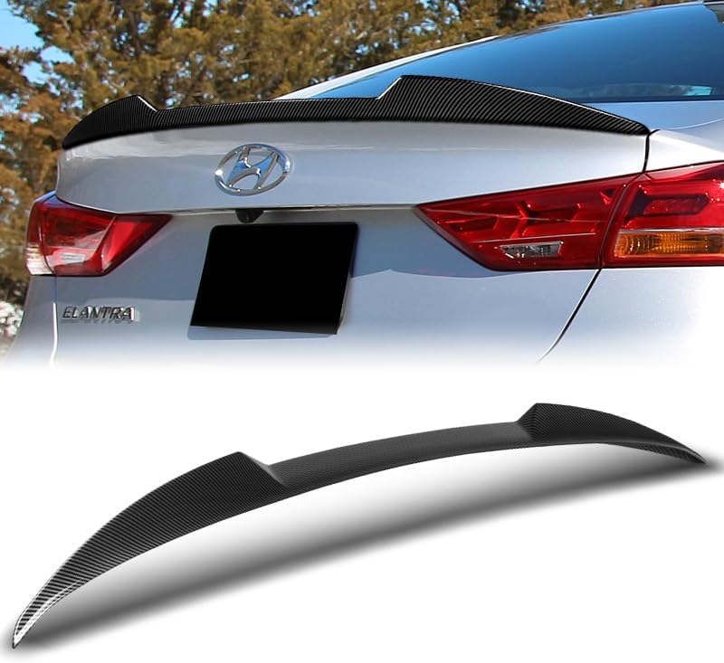 Stay Tuned ABS Material V-Style Rear Trunk Lid Spoiler Wing Compatible with 2017-2018 Hyundai Elantra, Exterior Accessories, Auto Body Kit Replacement Parts (Carbon Fiber Painted)