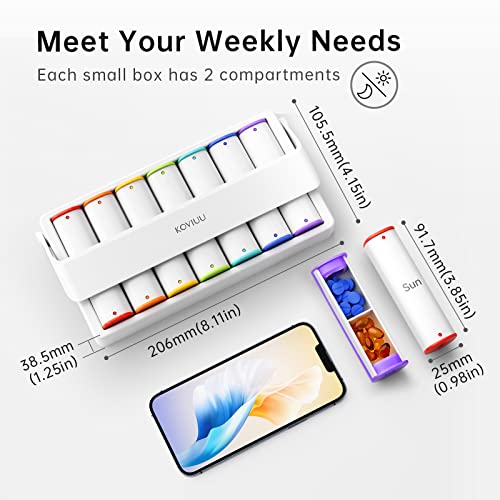 Koviuu Weekly Pill Organizer, Large Travel Pill Box 7 Day, 2 Times A Day Pill Case With Rotatable Handle, Am Pm Daily Pill Holder Container For Vitamin, Medicine, Supplement, Fish Oil, White #TOP1