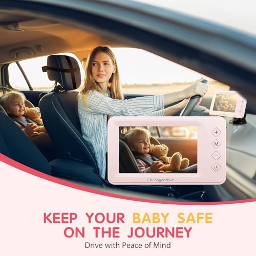 Image of S100P Baby Car Camera with Ultra Night Vision, 5'' HD 1080P IPS Baby Car Monitor with 3X Zoom, Backseat /Carseat /Rear Seat Camera USB, Easy No-Damage Install, Safety for Infants and Pets (5 inch Pink)