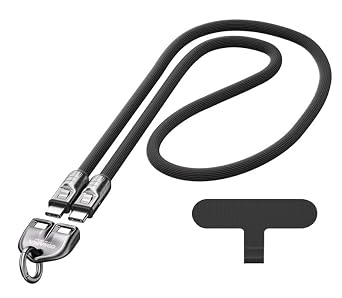 2-in-1 Mobile Phone Lanyard Multi Charger Cable 240W 5A Type C USB Keychain Fast Charging Universal PD for Apple iPhone Lightning Android QC Data Cell 2in1 1.2m