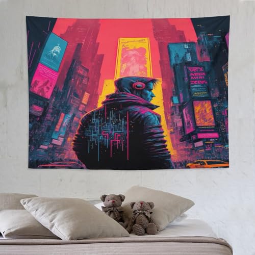 Tenture murale paysage néon 150x200cm : la solution pour décorer une chambre sans abîmer les murs