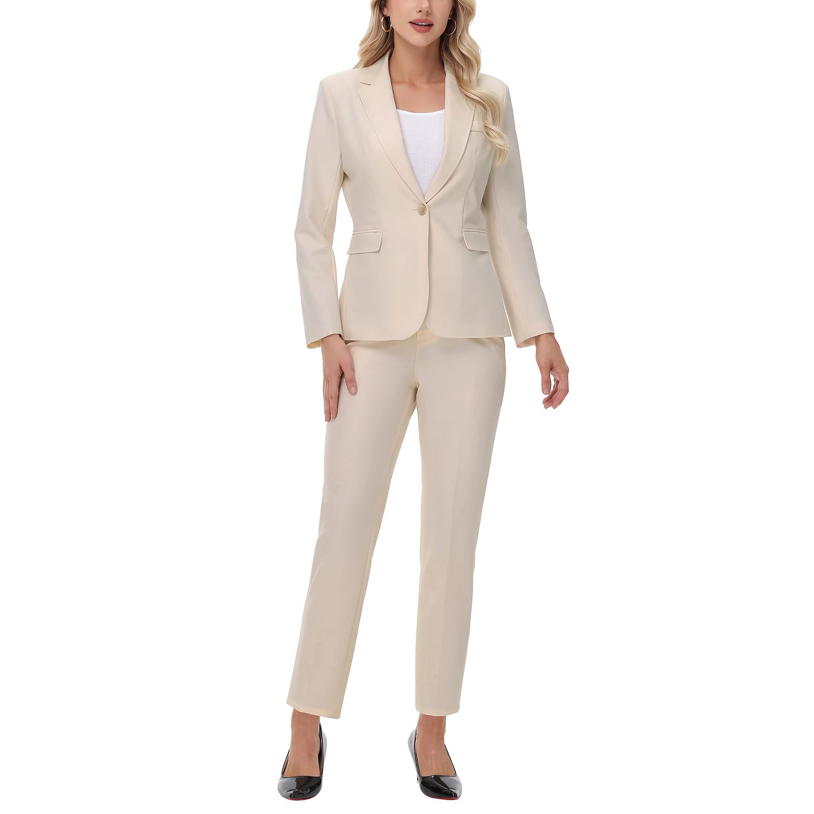 Lamgool Womens Pants Suit 2 Pieces Slim Fit Pantsuit Professional Blazer and Pant Set Business Office Work Outfits
