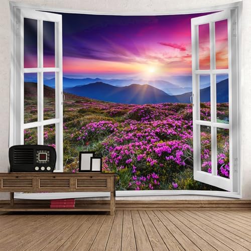 Tapisserie murale montagne en polyester noble : grand décor de prestige blanc bleu violet
