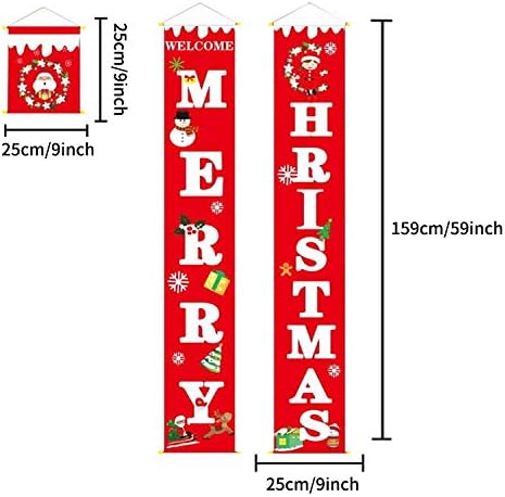 Christmas Banners Xmas Couplet Curtain Banner, Merry Christmas Porch Sign New Year Xmas Hanging Banner Decor Christmas Holiday Decoration for Porch Front Door Fireplace Wall Garage Indoor Outdoor
