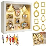 DIY Mini Museum Silhouette Box, Mini Menschen Figuren Museum, Minis Museums Bilderrahmen Mit Beleuchtung, Kreatives Bilderrahmenn mit Golden Rahmen & 8 Figuren Für Jahrestag Oder Hochzeit(Weiß)