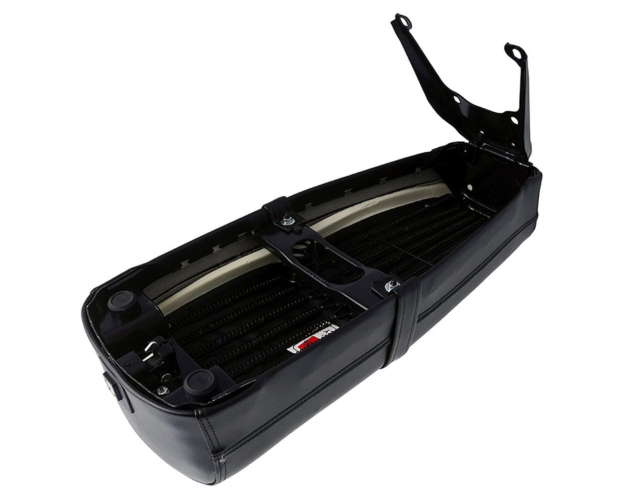 Selle noire avec serrure et sangle, compatible avec la Vespa PK50-125/S/ETS | Coussin fissuré; compatible avec VESPA PK 50 S/Lusso/SS 82-88 et compatible avec VESPA PK 50 S/SS Automatique/Elestart 84-86.