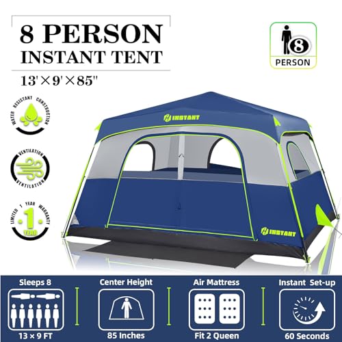 Image of 4 /6 /8 /10 Person Instant Tent, Waterproof Pop Up Tents for Camping with Rainfly, 60 Seconds Easy Setup, Automatic Cabin Tent for Family Camping with Expandable Carry Bag & Upgraded Ventilation