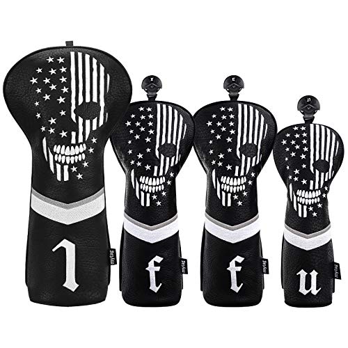 caiobob mytag Golf Skull Skeleton Head Cover Golf Club Black Leather Headcovers Set Fits Driver Fairway Wood Hybrid (1pc Hybrid Cover) - Thumbnail 4