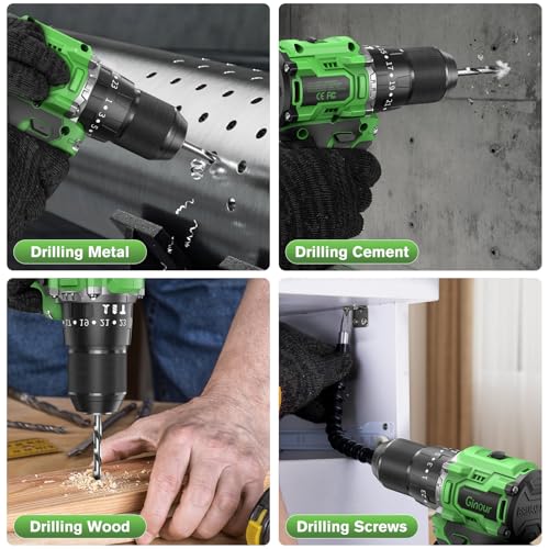 Ginour 21V Brushless Cordless Combi Drill Set, 2x1.5Ah, Hammer Drill 50Nm, compatible with Makita 18V Battery, 23+3 Torque, 2 Speed, 48PCS Electric Screwdriver kit, Impact drill for Masonry Wood Metal - Image 6