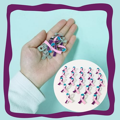 50 Pcs Pink Purple Teal Ribbon Pins Thyroid Cancer Awareness Enamel Lapel Brooch Cancer Awareness Products4