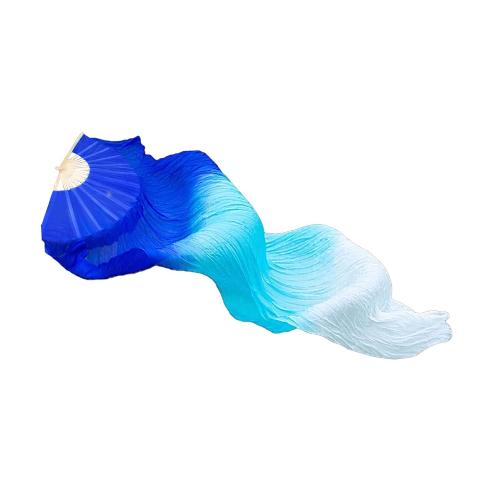 MERISHOPP Belly Dance Faux Silk Veil Fan Props Wedding Shows Handmade for Dancer Women Left Hand Blue-image-45