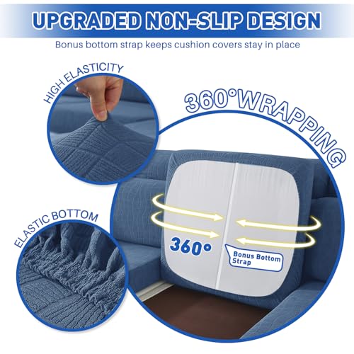 MAXIJIN Waterproof Couch Cushion Covers Stretch Sofa Seat Slipcovers Washable，Sectional Outdoor Cushion Covers with Elastic Bottom for Dogs Pets Kids (3 Pc Cushion Cover, Dusty Blue) by MAXIJIN - Image 6