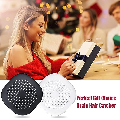 Hair Drain Catcher,Square Drain Cover for Shower Silicone Hair Stopper with Suction Cup,Easy to Install Suit for Bathroom,Bathtub,Kitchen 2 Pack (Ivory White Black)