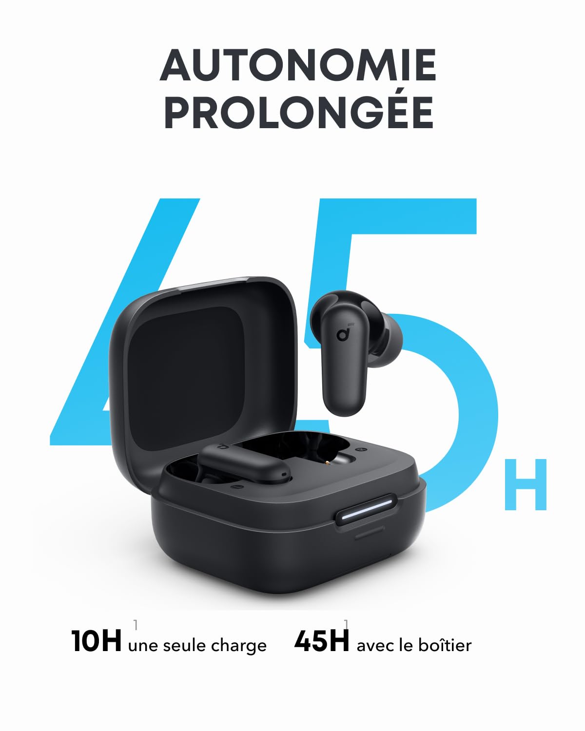 Soundcore Ecouteurs Bluetooth sans Fil P30i by Anker, Écouteurs sans Fil Reduction de Bruit Forte et Intelligente, Basses Puissantes, 45H d'autonomie, Étui 2-en-1 et Support pour téléphone, IP54