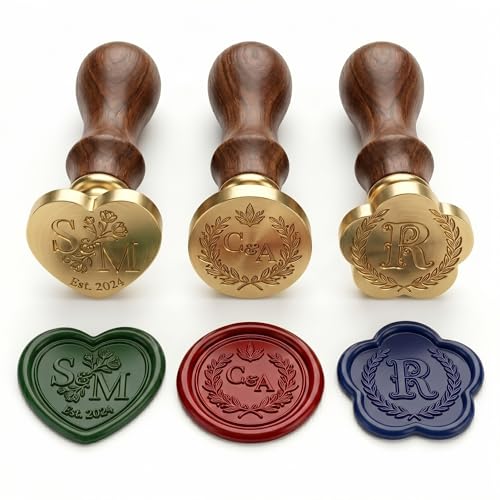 KAINSY Custom Wax Seal Stamp Personalized Name Logo Sealing Stamp Brass Wax Stamp for Wedding Invitations Envelopes Gift Cards Party Favors Custom Wax Seal for Letters Packaging Handmade Crafts