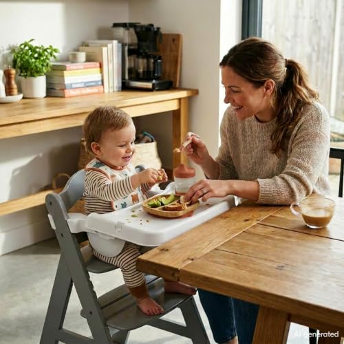 Image of hauck Alpha+ Grow Along Booster High Chair with White Tray Table, Grey
