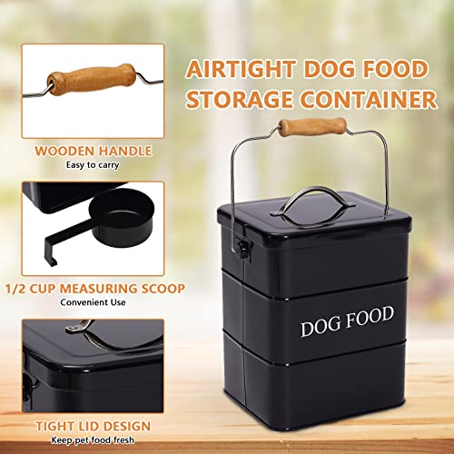 Geyecete Dog Treats tin and dog Food Storage Tin with Lid & with Spoon for dog Food Storage, Medium Pet Food Storage Can-Dog Food-Black