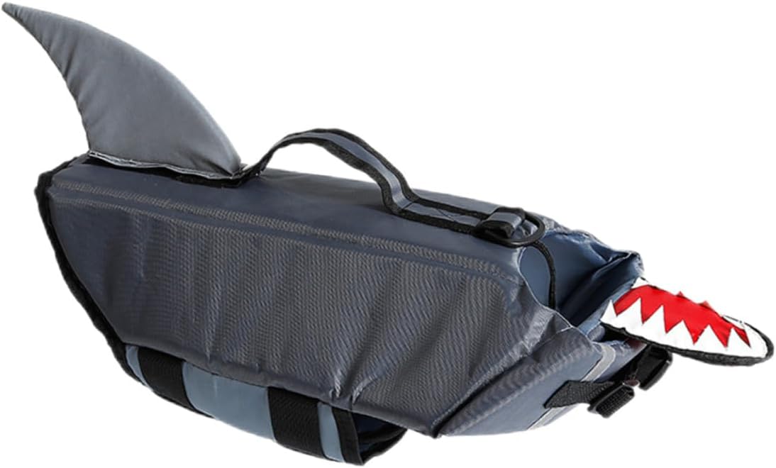 Dog Shark Swimming Vest Pet Life Jacket Reflective Floatation Vest Gray XL for Boating Pool Safety