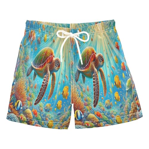 Sea Turtle Blue Boys Swim Trunks Quick Dry Toddler Swimsuit Boy Board Shorts Bathing Suits Swimwear XS