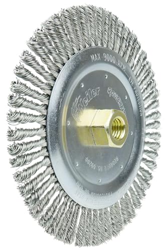 Image of Weiler 09200 Dualife 5 /8 inch-11 Arbor, 0.020 inch Wire Size, 6-7 /8 inch Dia, 3 /16 inch Face Width, 302 Stainless Steel Bristles, Stringer Bead Twist Knot Wire Wheel Brush, Made in The USA (Pack of 10)