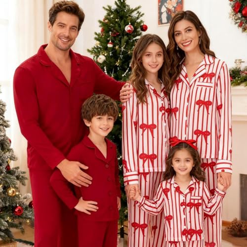 Awoscut Christmas Family Pajamas Matching Sets Button Down Pajamas Santa Claus Holiday Festival Sleepwear2