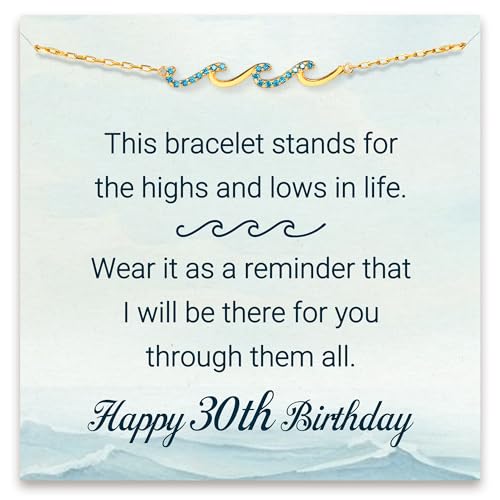Image of STORYJEWELLERY Birthday Gifts for Women, Wave Bracelet for Women | 30th 40th 50th 60th 70th Birthday Gifts for Women, Happy Birthday Bracelets for Friend Sister and Daughter, Gift Packaged
