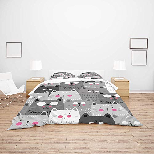 Parure de lit polyester chat gris durable et housse de couette imprimée