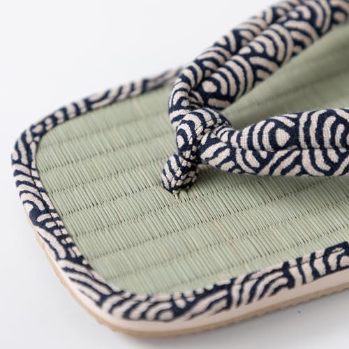 Asayu Japanese Traditional Igusa Setta Sandals, Made in Japan Tatami Zori, Moisture Absorbent, Odour Resistant "Seigaiha"3