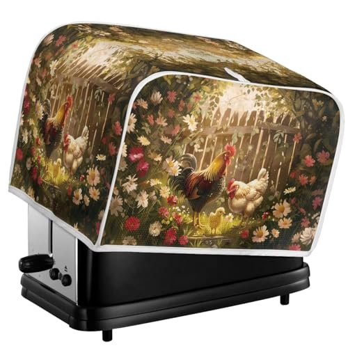 Image of Toaster Cover Kitchen Bakeware Protector Fits for Most Standard 4 Slice Toasters, Keep Toaster Free From Dust And Fingerprint Oven Dustproof Cover, Chicken Family Garden