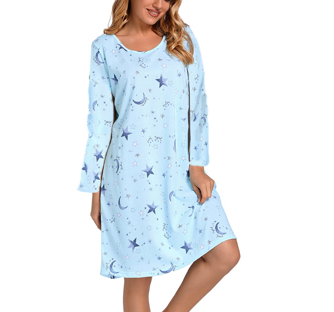 Dreamskull Camicia Da Notte Da Donna A Maniche Lunghe Camicia Da Notte Allentata Camicia Da Notte In Stile Cartone Animato Stely Camicie Da Notte Casa T-shirt Vestito Per L'autunno, Bradipi Verdi, XL - 3