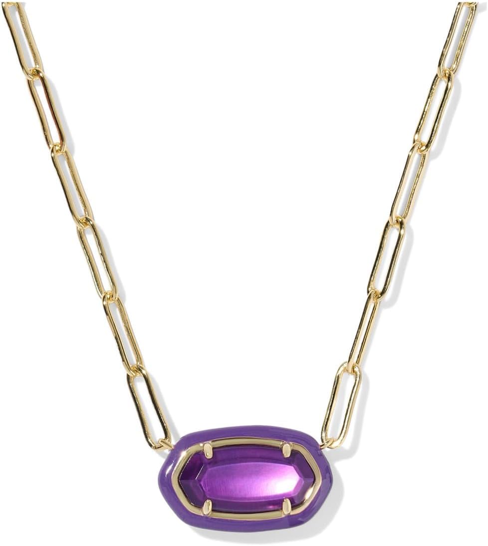 Kendra Scott, Women's, Elisa Enamel Frame Paperclip Necklace, Gold Purple Mop, One Size