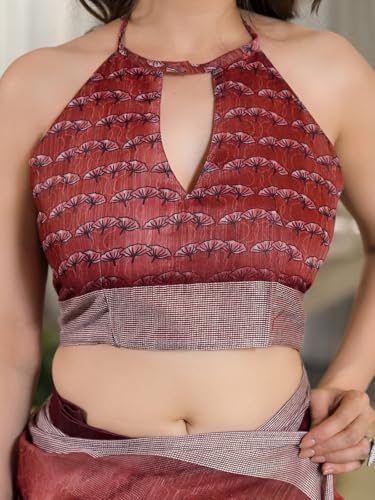 Image of Satrani Women's Linen Printed & Embroidery Ready To Wear Saree with Unstitched Blouse Piece
