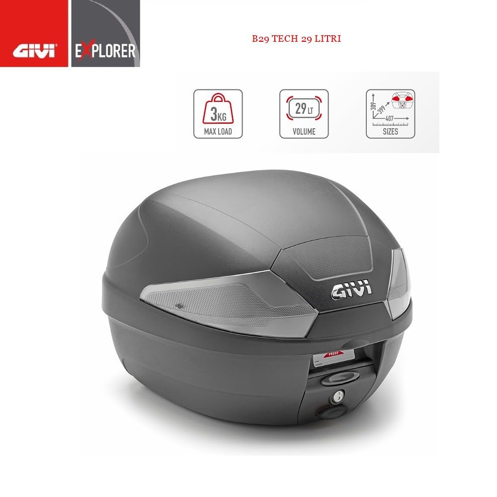COMPATIBILE CON KYMCO AGILITY 125 R16 + BAULETTO VALIGIA BAULE B29NT2 TECH+PIASTRA GIVI PER 1 CASCO INTEGRALE O JET 29LT INSERTI TRASPARENTI PER MOTO-SCOOTER CON PORTAPACCHI POSTERIORE