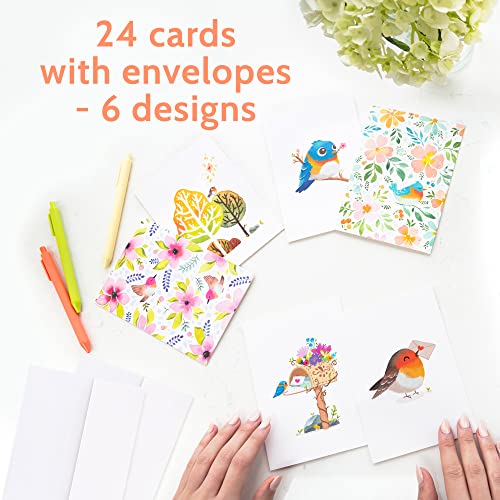24 Blank Greeting Cards 4.5” X 6.25” - Card Assortment Pack For All Occasions With Envelopes And Stickers - Floral Watercolor Birds Boxed Note Cards Set - Box Of Assorted Notecards To Say I Miss You, Thank You Or Thinking Of You #TOP2