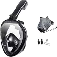Máscara de Snorkeling Facial Completa com Visão 180°, Anti-Embaçante, Suporte para Câmera de Ação, Kit com Bolsa