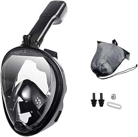Máscara de Snorkeling Facial Completa com Visão 180°, Anti-Embaçante, Suporte para Câmera de Ação, Kit com Bolsa