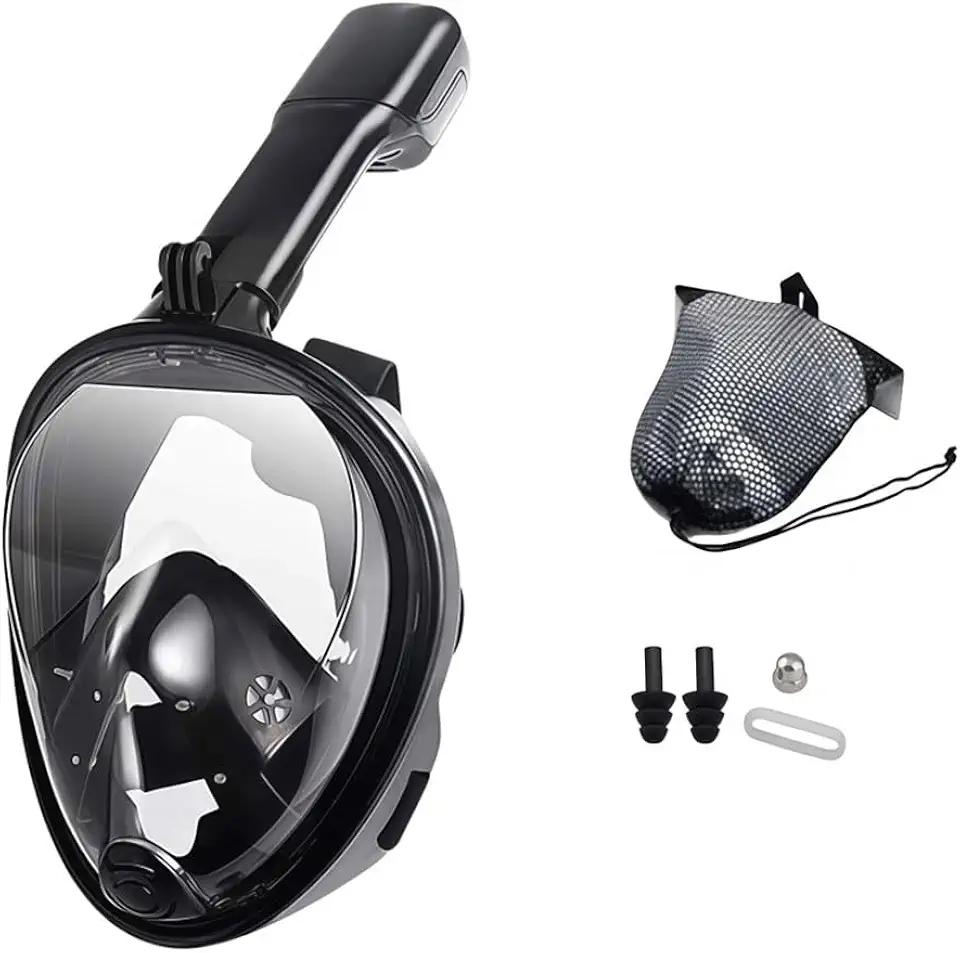 Máscara de Snorkeling Facial Completa com Visão 180°, Anti-Embaçante, Suporte para Câmera de Ação, Kit com Bolsa