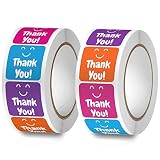 1000 PCS Cute Thank You Stickers for Kids 2 Rolls 4 Colors Square Funny Thank You Labels for Small B