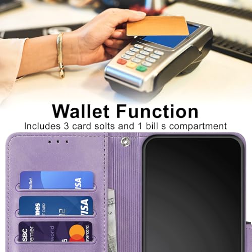 Image of Flip Wallet Case for Samsung Galaxy S25 FE PU Leather Purple | RFID Blocking 3 Card Slots, Built-in Kickstand, Shockproof Protective Flip Phone Cover for Samsung S25 FE