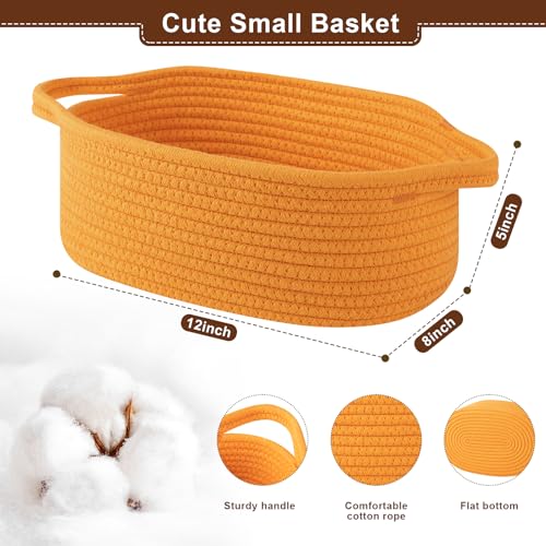 Image of OIAHOMY Gift Basket with Handle, Small Woven Basket with Gift Bag, Ribbon and Wrap Tissue Paper, Nursery Bins Empty to Fill with Small Items, Baby, Pet Toy Organizer - Orange