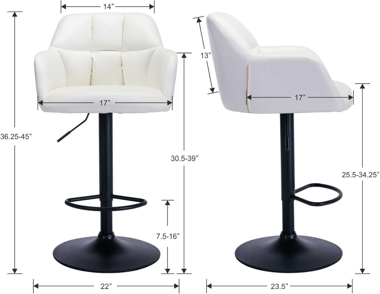 CIMOTA Swivel Bar Stools Set of 2 Counter Height Adjustable for Kitchen Island, Modern with Back Island Chairs Footrest Home Bar/Pub, PU Leather Beige, Adjustable Height-pu-beige, 2PCS