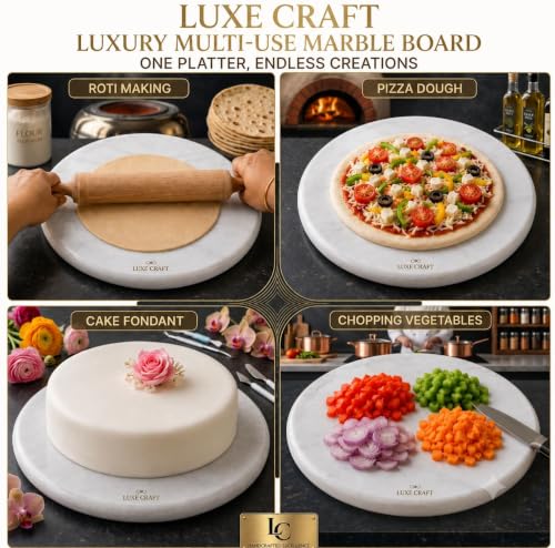 Image of Luxe Craft White Marble Chakla | Heavy Stone Roti Maker Board | Handmade Chapati Rolling Board for Kitchen | Premium Marble Roti Chakla for Chapati, Puri, Paratha & Baking Dough (10 Inch White)