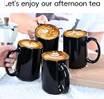 16 OZ Tasses à café de porcelaine, Smilatte Coupe classique en céramique blanche avec grande poignée pour latte de thé Cappuccino, ensemble de 4, noir