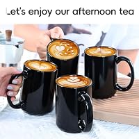 Smilatte 450ml Porzellan Kaffeetassen, Große Tassen Set 4er, Keramik Teetasse Groß mit Griff Coffee Mug Cup für Tee Cappuccino, Schwarz – Ansicht 2