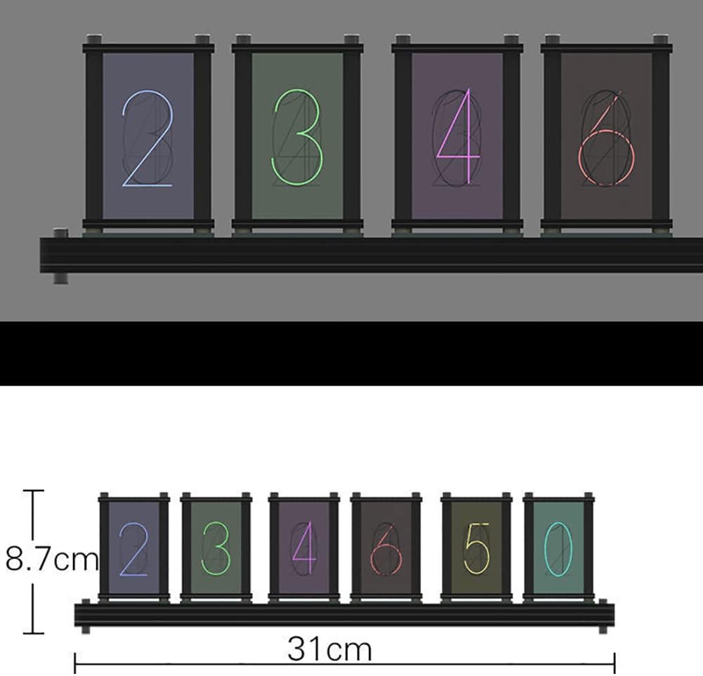 Nixie Tube Clock, Imitate Full Color RGB Glow Tube Clock, 10 Kinds of Brightness Can Be Adjusted, USB Powered 6-Digits Kit, Low Power Consumption, for Lover, Friend, Birthday