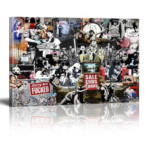 Toile Banksy 70x100cm avec cadre pour habiller facilement un grand mur blanc vide