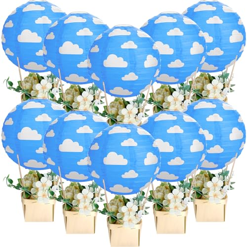 Retisee 12 Sets Baby Shower Hot Air Balloon Table Centerpieces for DIY Hot Air Balloon Party Decors Gender Reveal First Birthday Centerpiece for Wedding Birthday(Cloud,7.87 Inches/ 20 cm)