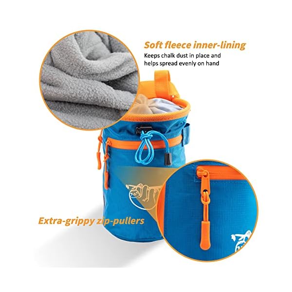Chalk Bag for Rock Climbing, Climbing Chalk Bag for Bouldering with 2 Large Zipper Storage Pockets, Premium Gym Chalk Bag for Weightlifting, Great Gift and Rock Climbing Gear - Image 4